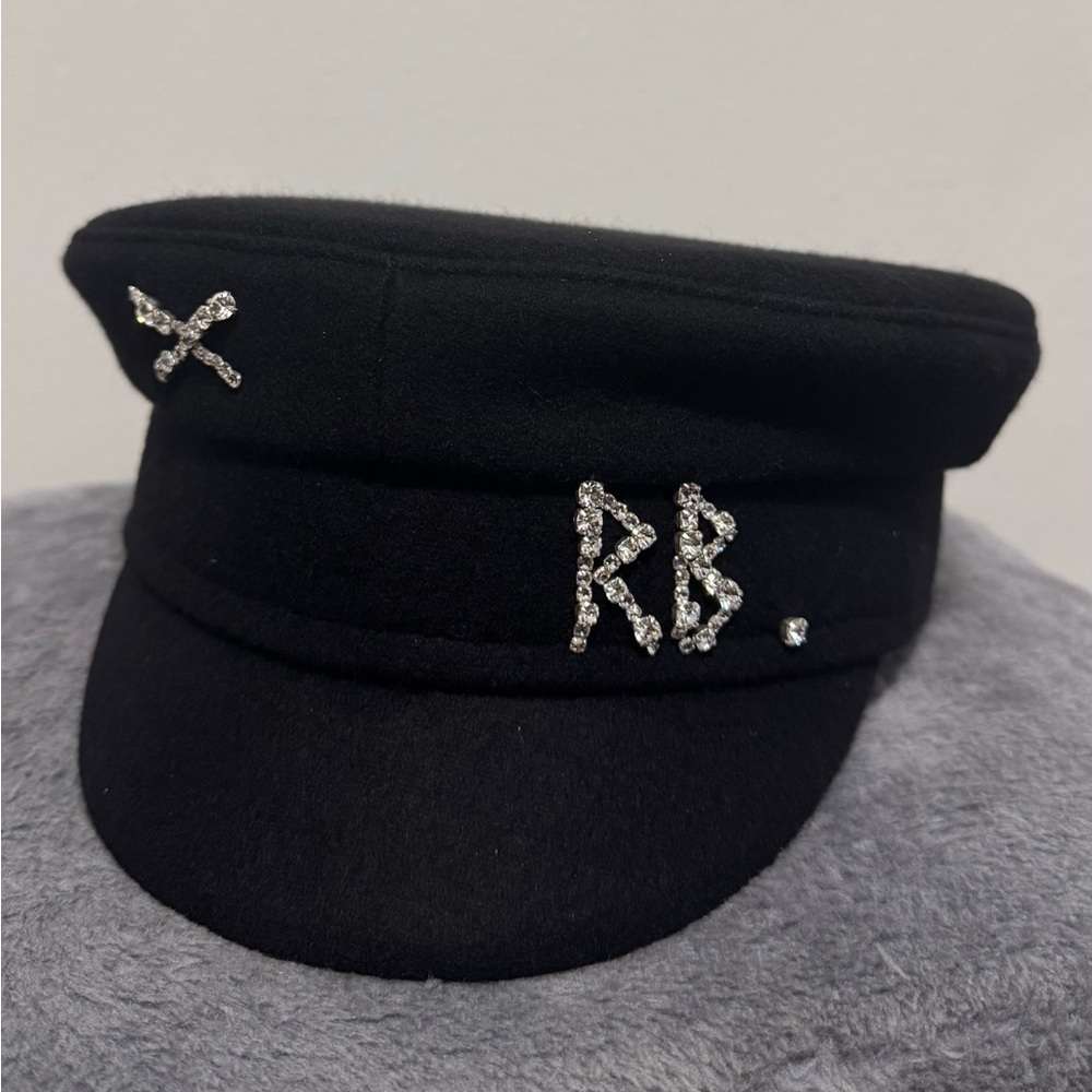 Authentic Ruslan Baginskiy black cap with rhinestone details